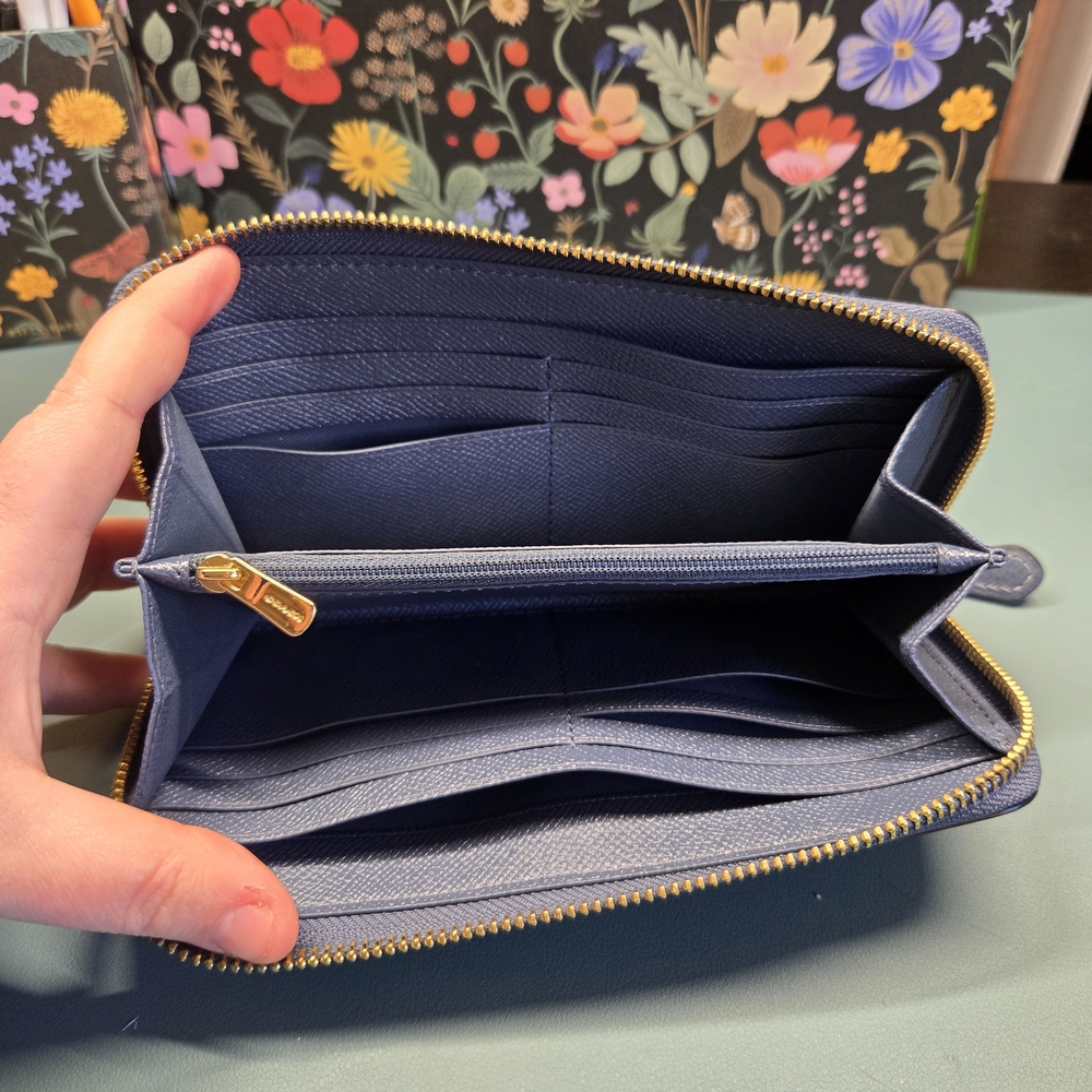 COACH Pebble Leather Zip Acordian Continental Wallet Blue - Picture 5 of 12